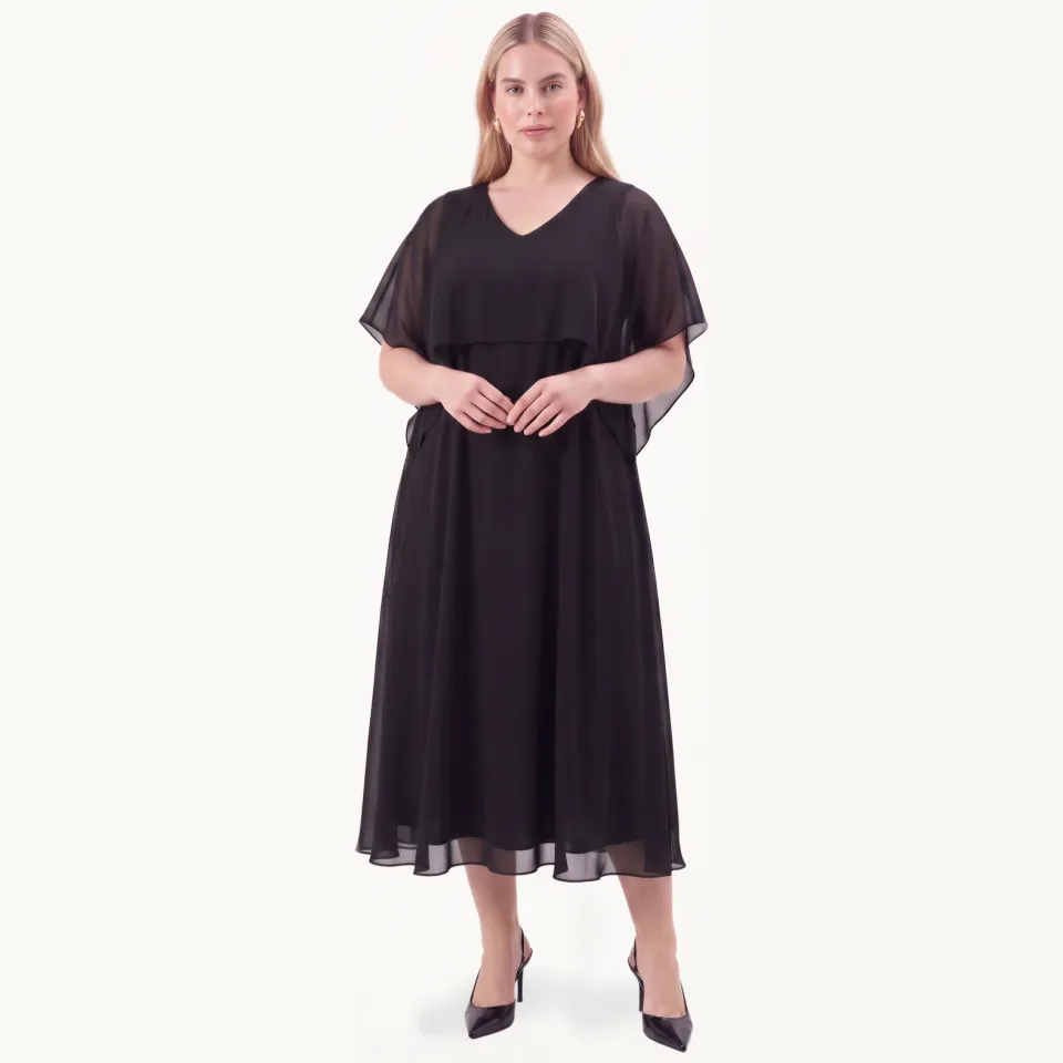 Yoek Chiffon maxi-jurk zwart, foto 2