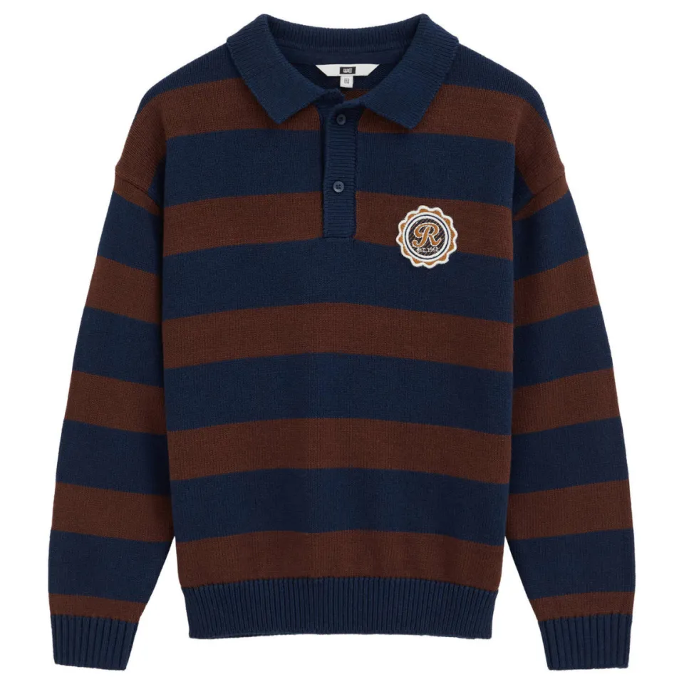 WE Fashion katoenen gebreide gestreepte trui met patches - donkerblauw/bruin, foto 3