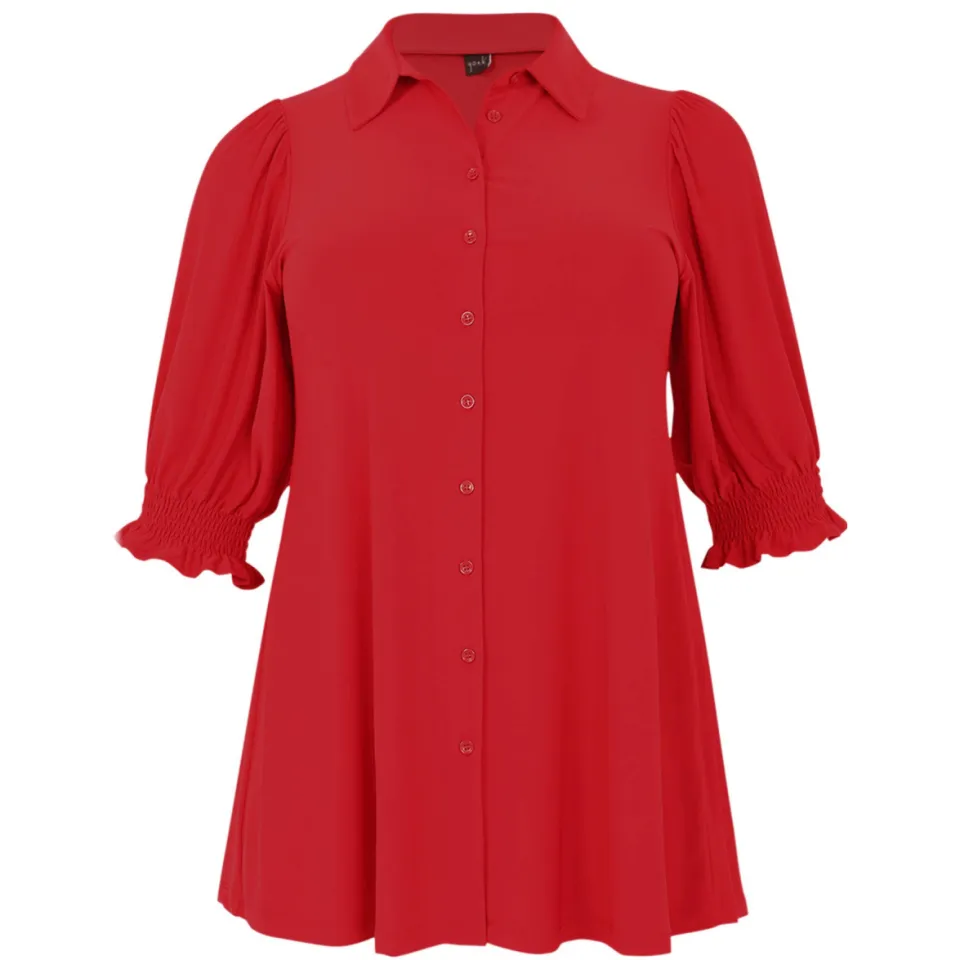 Yoek blouse met pofmouwen rood, foto 3