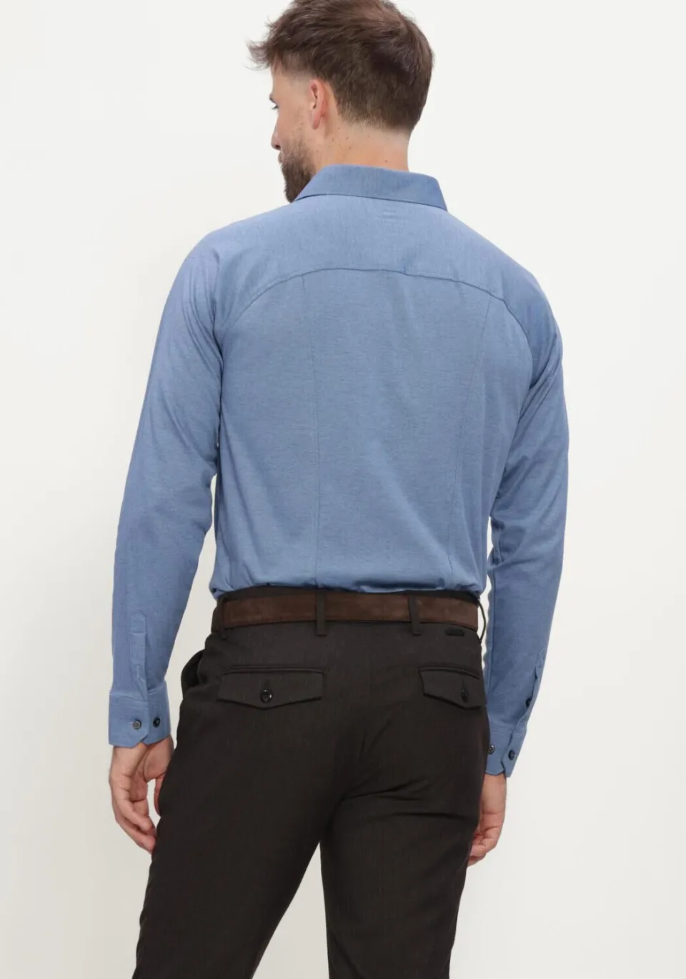 Desoto Slim Fit jersey overhemd duifblauw, foto 3
