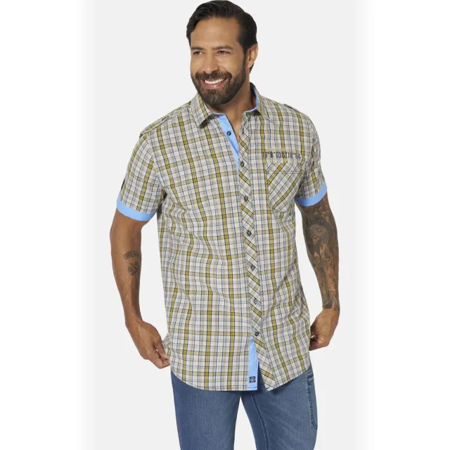 Jan Vanderstorm +FIT Collectie regular geruit casual overhemd Plus Beige