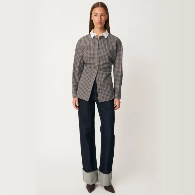 Modström getailleerde geruite blouse grijs