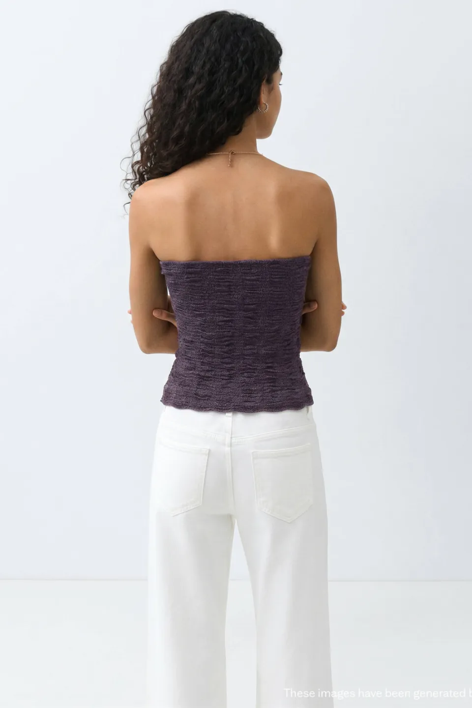 Mango strapless top met glitters aubergine, foto 6