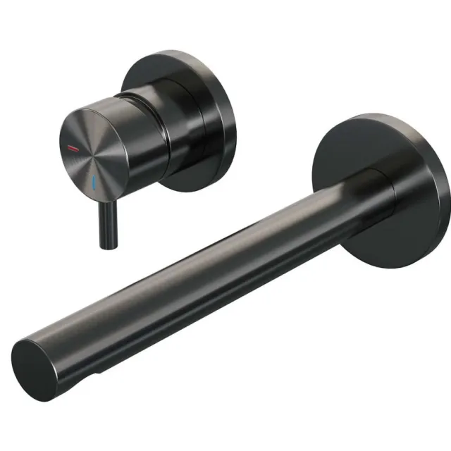 Brauer Inbouw Wastafelmengkraan Brauer Gunmetal Edition Coldstart Rechte Uitloop Korte Ronde Hendel Links Geborsteld Gunmetal PVD Met Rozetten