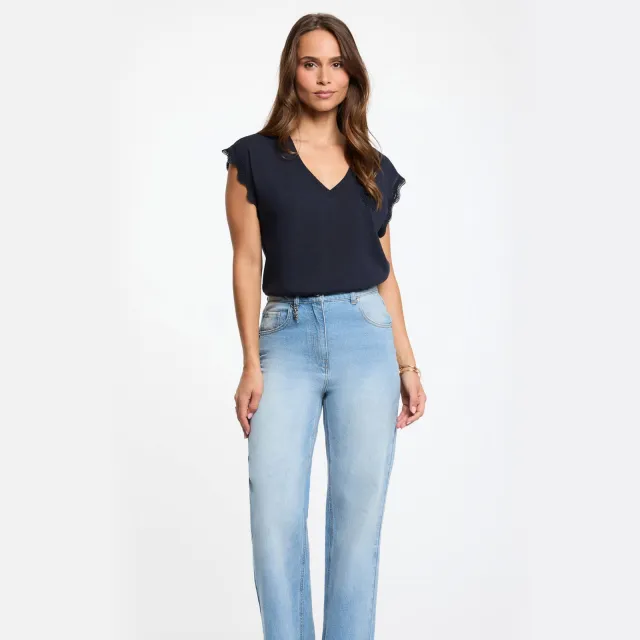 Morgan T-shirt met broderie - donkerblauw