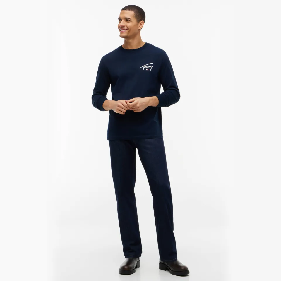 Tommy Jeans regular fit longsleeve met logo - donkerblauw, foto 3