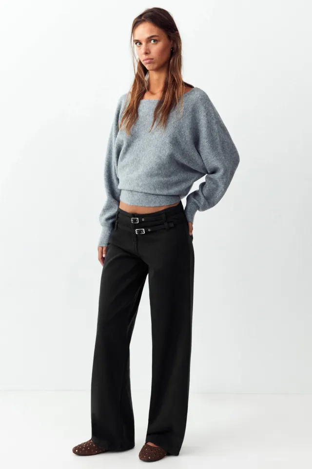 Mango TEEN low waist wide leg jeans - zwart