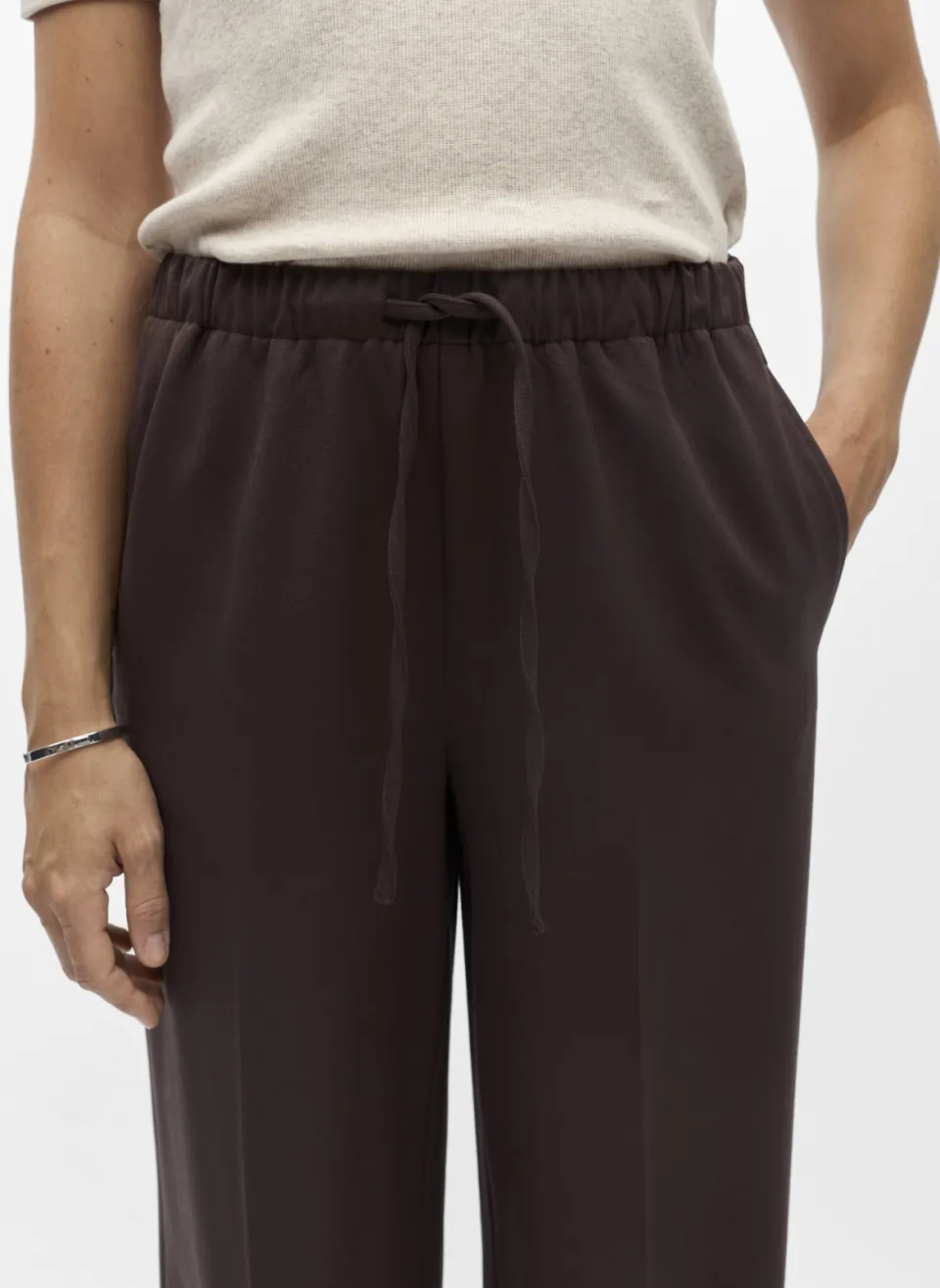 Object wide leg casual broek - bruin, foto 3