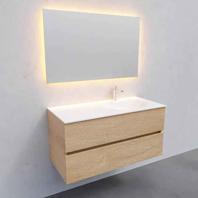 Boss & Wessing Badkamermeubel Solid Surface AQS Stockholm 100x46 cm Rechts Wood Washed Oak Boss & Wessing Houtlook