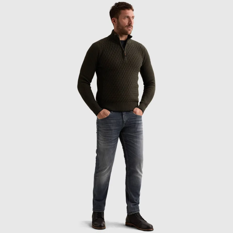 PME Legend katoenen regular fit gebreide trui - donkergroen Beluga