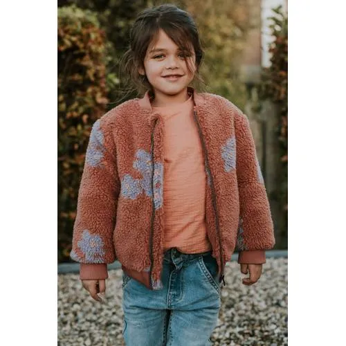 Koko Noko teddy jas met bloemenprint roodbruin, foto 5