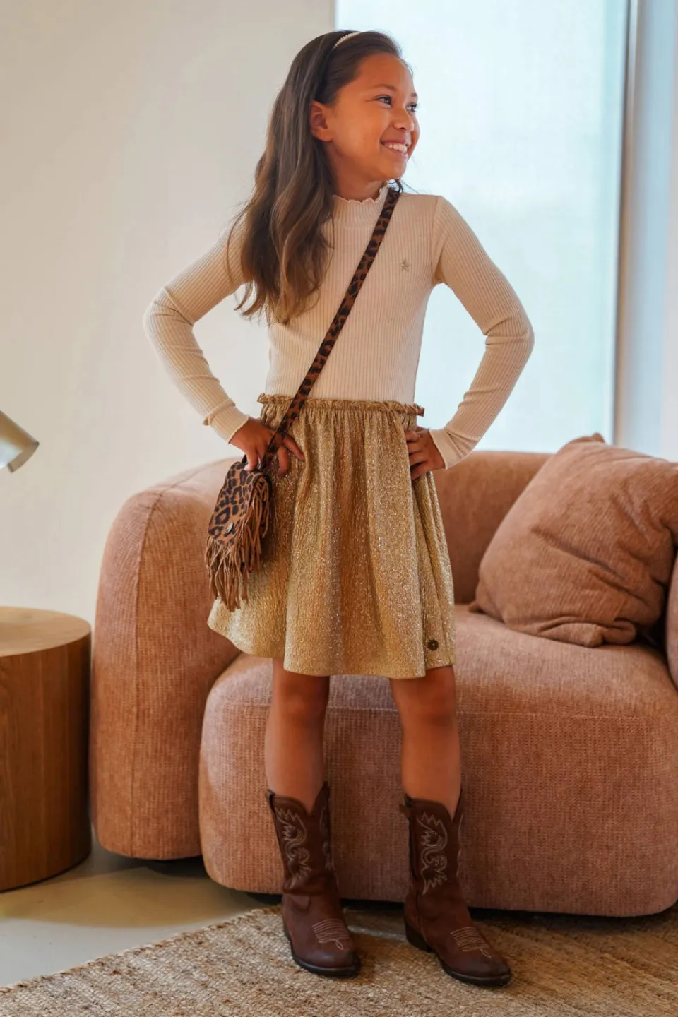 Like Flo glitterjurk goud/crème