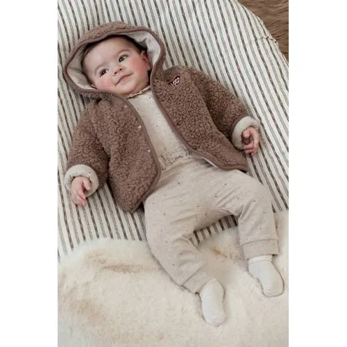 Feetje romper My Little Love met hartjes en ruches taupe/bordeaux, foto 3