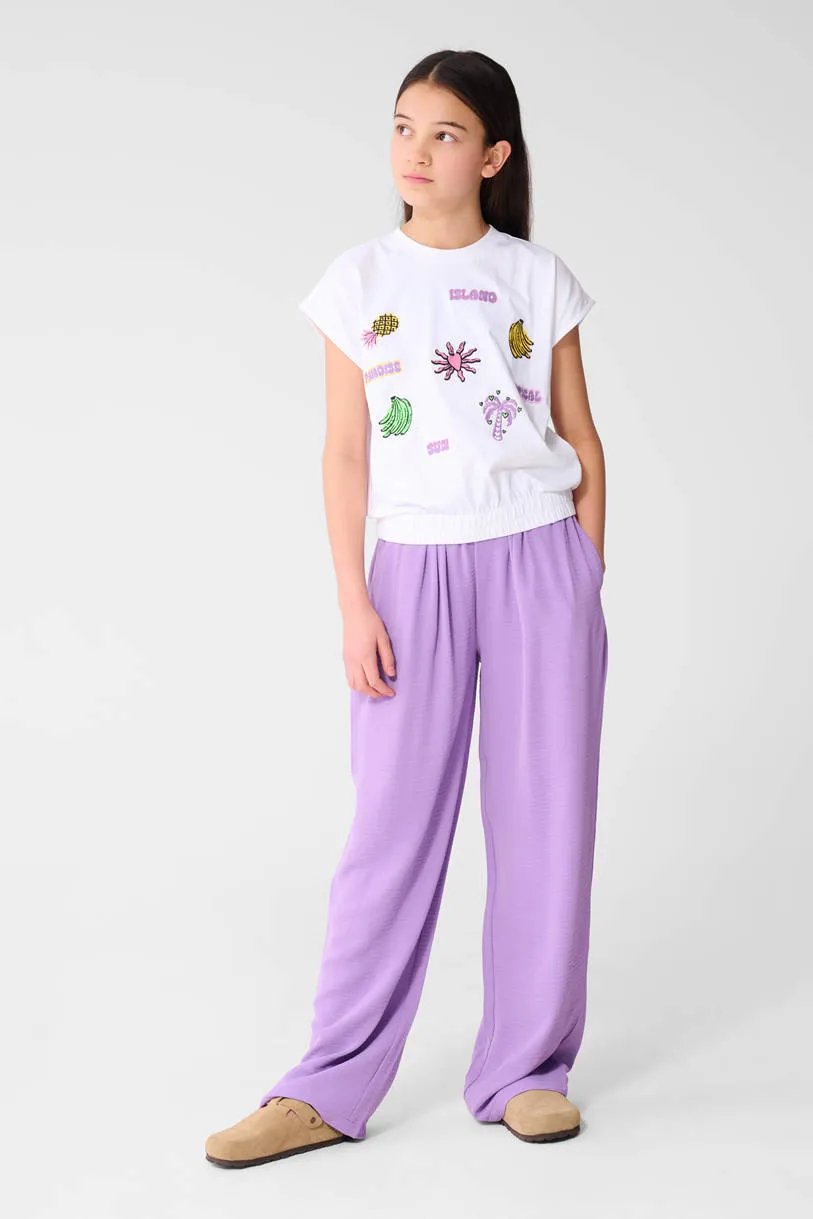 Shoeby high waist casual broek paars met textuur