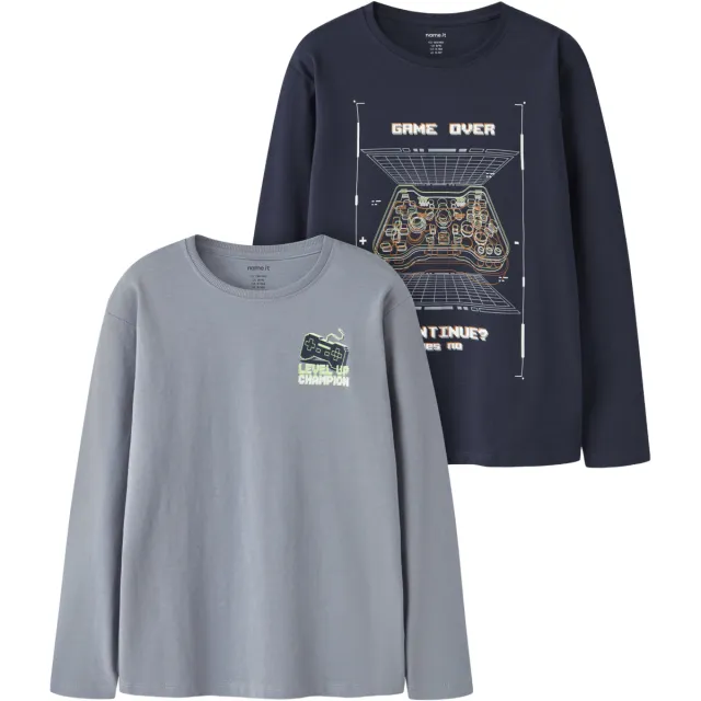 NAME IT KIDS longsleeves met print donkerblauw/lichtblauw set van 2