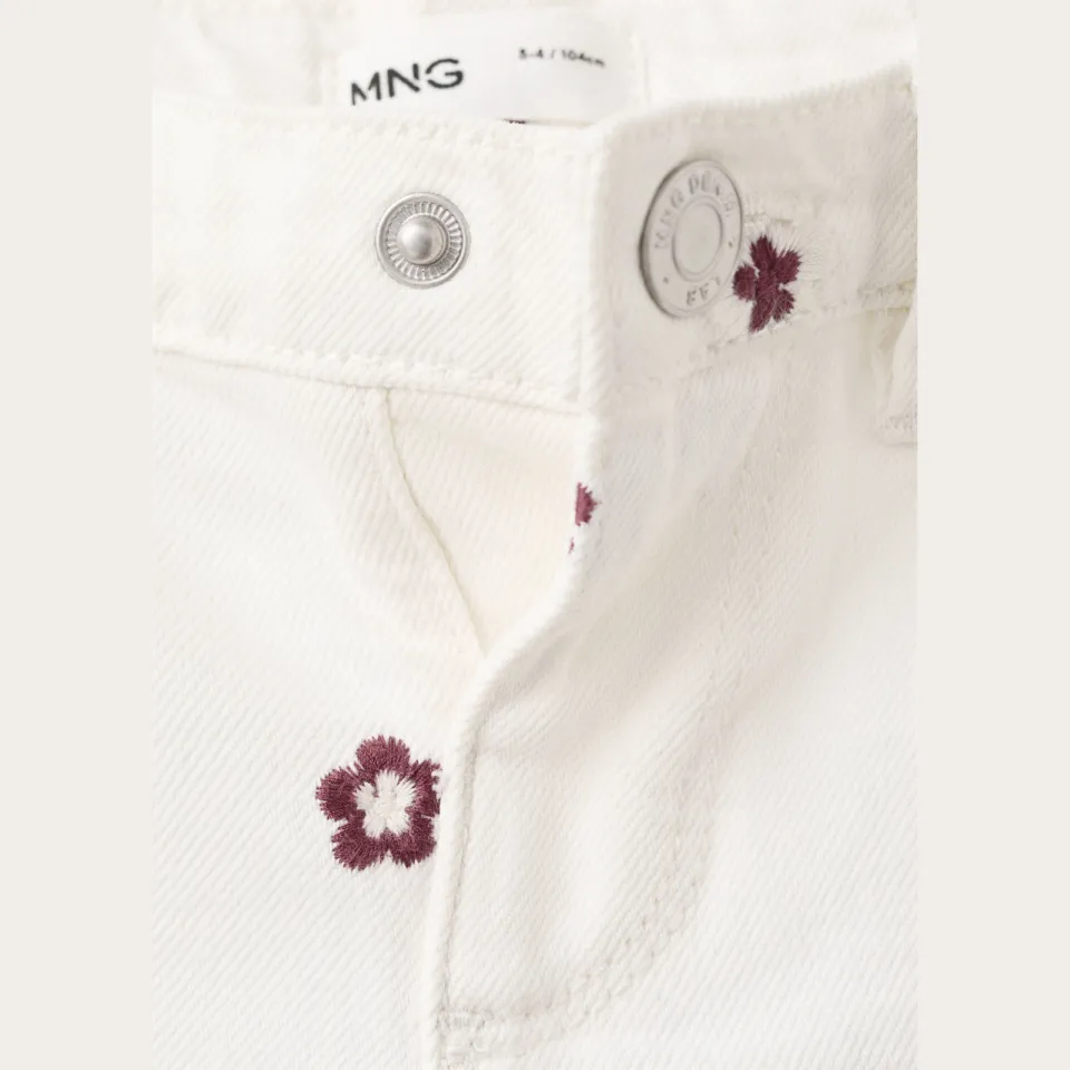 Mango Kids gebloemde denim short met borduursels ecru, foto 5