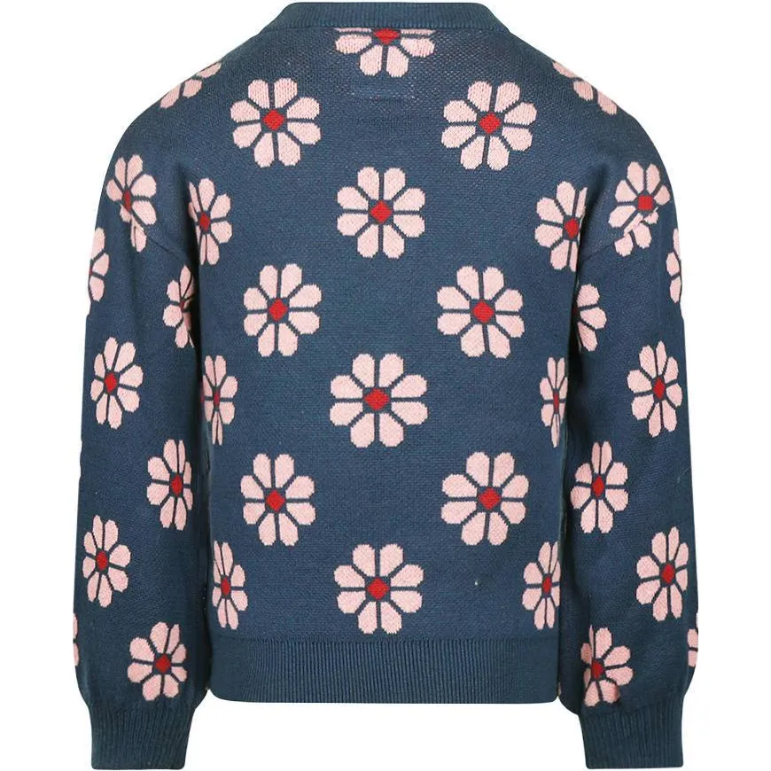 Koko Noko rechtvallende gebreide gebloemde trui - blauw/roze, foto 3