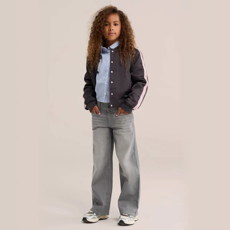 WE Fashion wide leg jeans met strass-steentjes Grey denim
