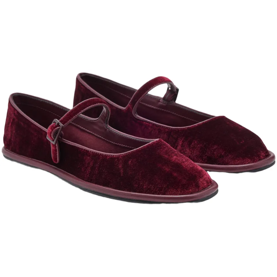 Mango TEEN fluwelen ballerina's - donkerrood, foto 4