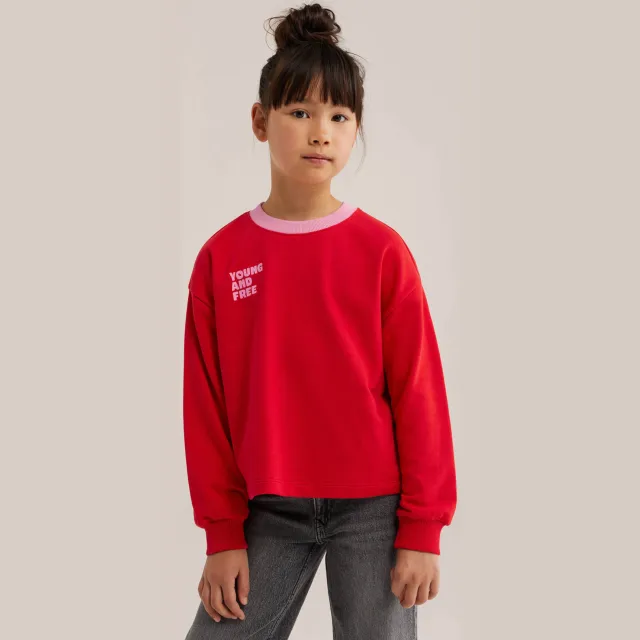 WE Fashion sweater met tekst - rood/lichtroze