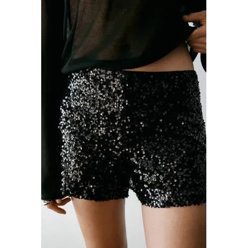 Mango TEEN casual short met pailletten - zwart, foto 7