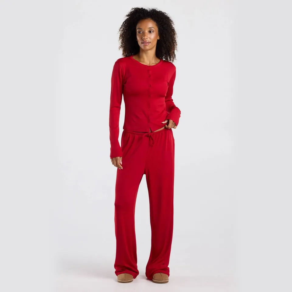 America Today pyjamabroek met ajourdetails - rood