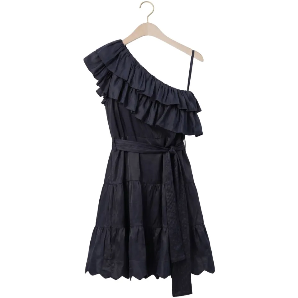 AMAYA Amsterdam Rosewood one shoulder jurk donkerblauw, foto 2