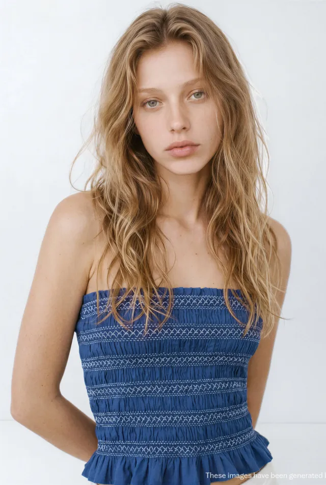 Mango strapless top met smockwerk marineblauw