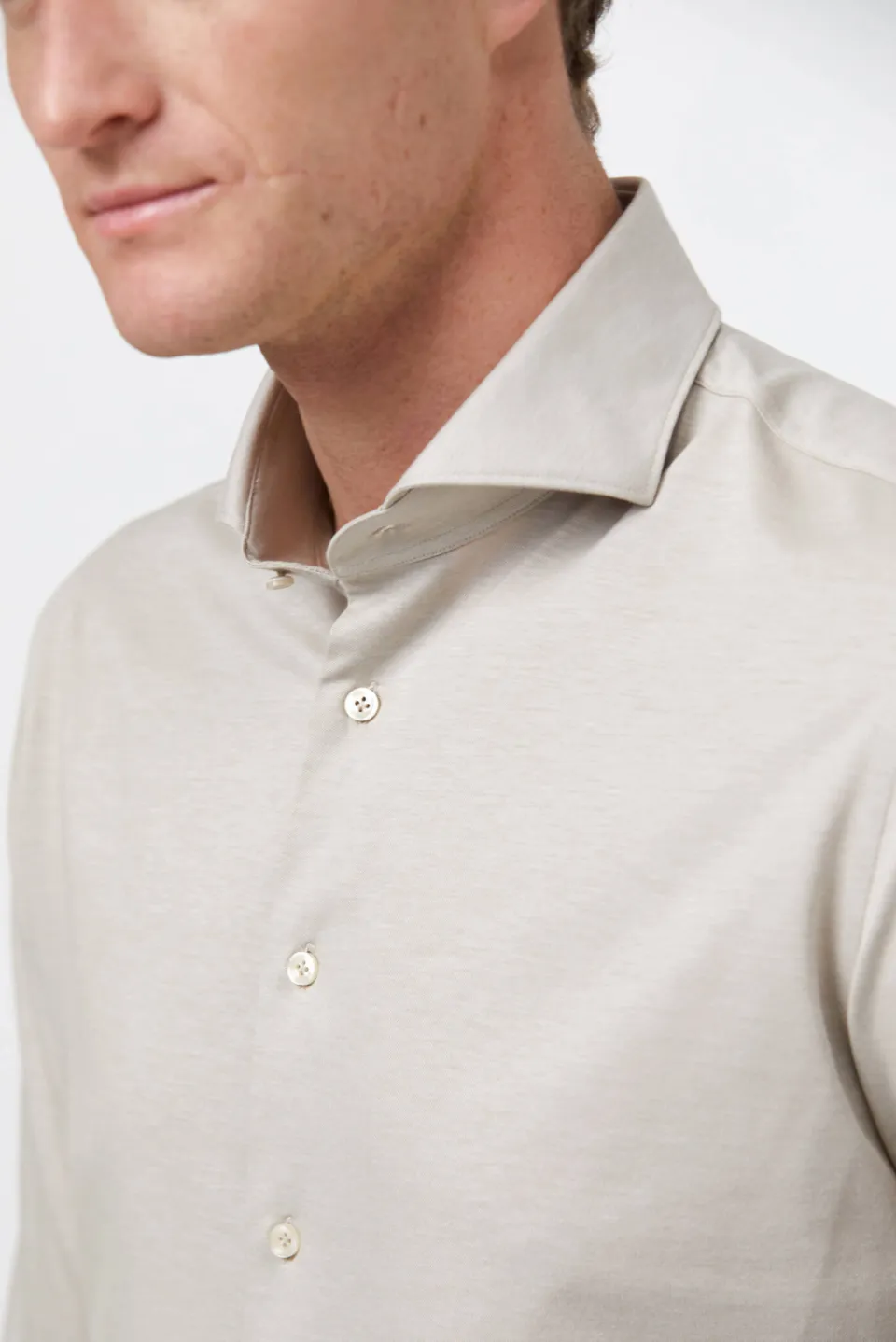 Profuomo slim fit strijkvrij overhemd beige, foto 5