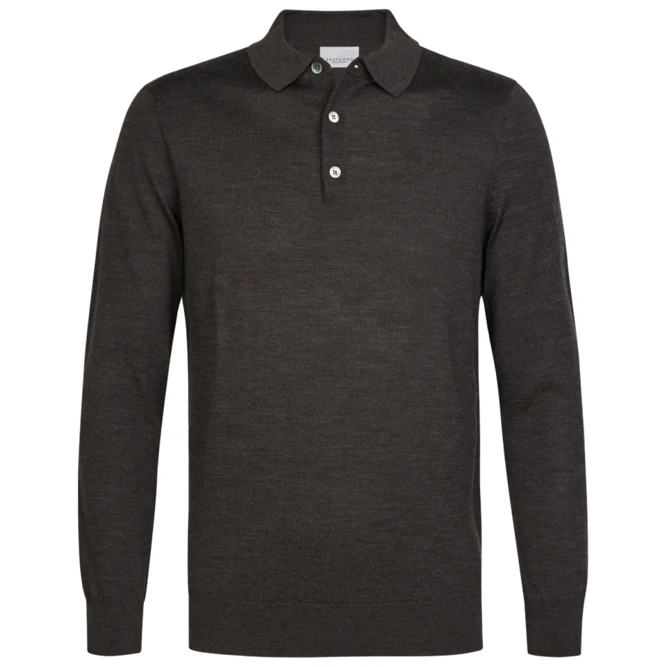 Profuomo wollen regular fit gebreide trui - donkerbruin, foto 2