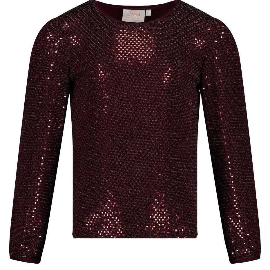 Jubel longsleeve met pailletten bordeauxrood, foto 2