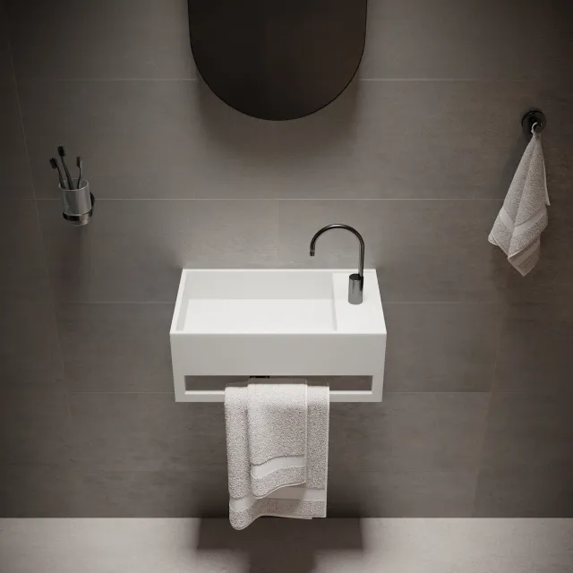 Ideavit Wastafel Ideavit Solidcube-TB 50x30x20 cm Inclusief Handdoekhouder Solid Surface Mat Wit