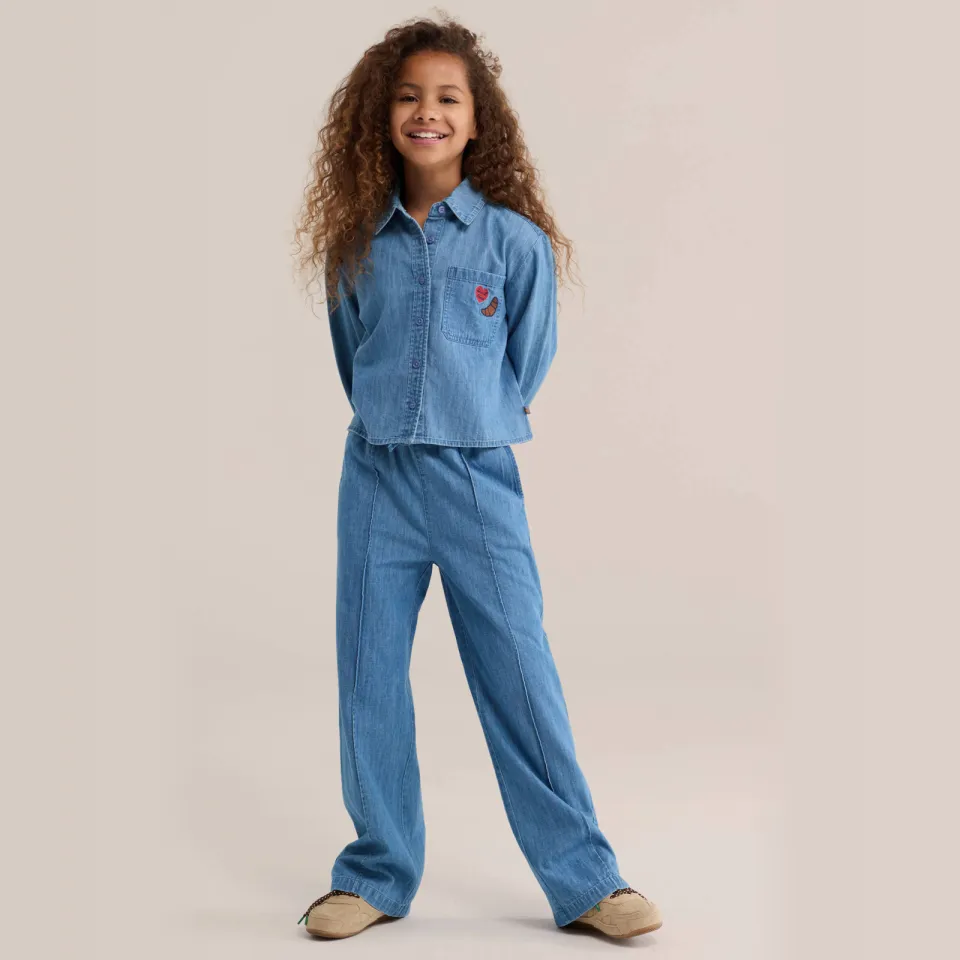 WE Fashion Blue Ridge loose fit broek middelblauw Medium blue denim