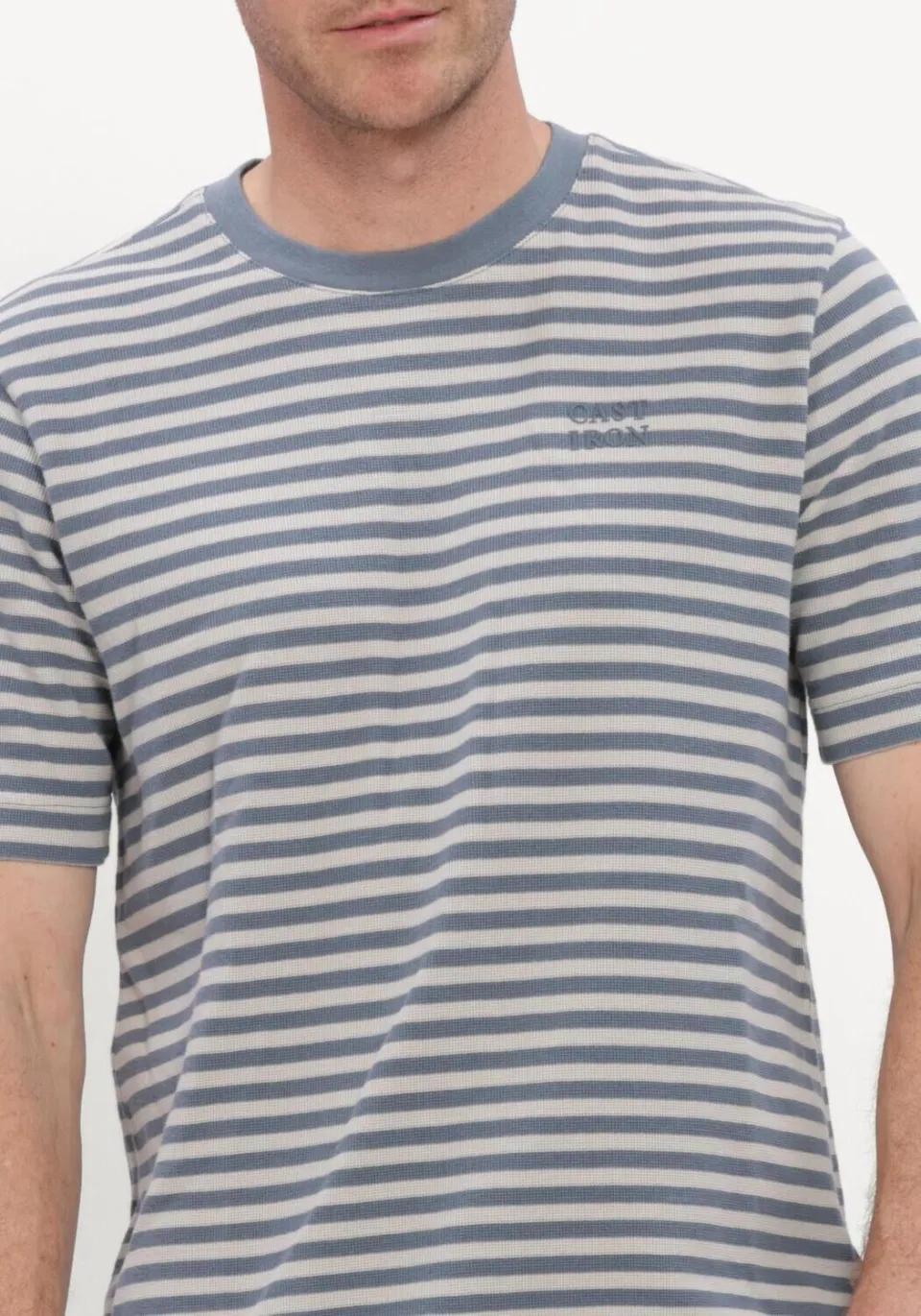 Cast Iron Heren Polo's & T-shirts Short Sleeve R-neck Regular Fit Waffle Stripe - Blauw, foto 5