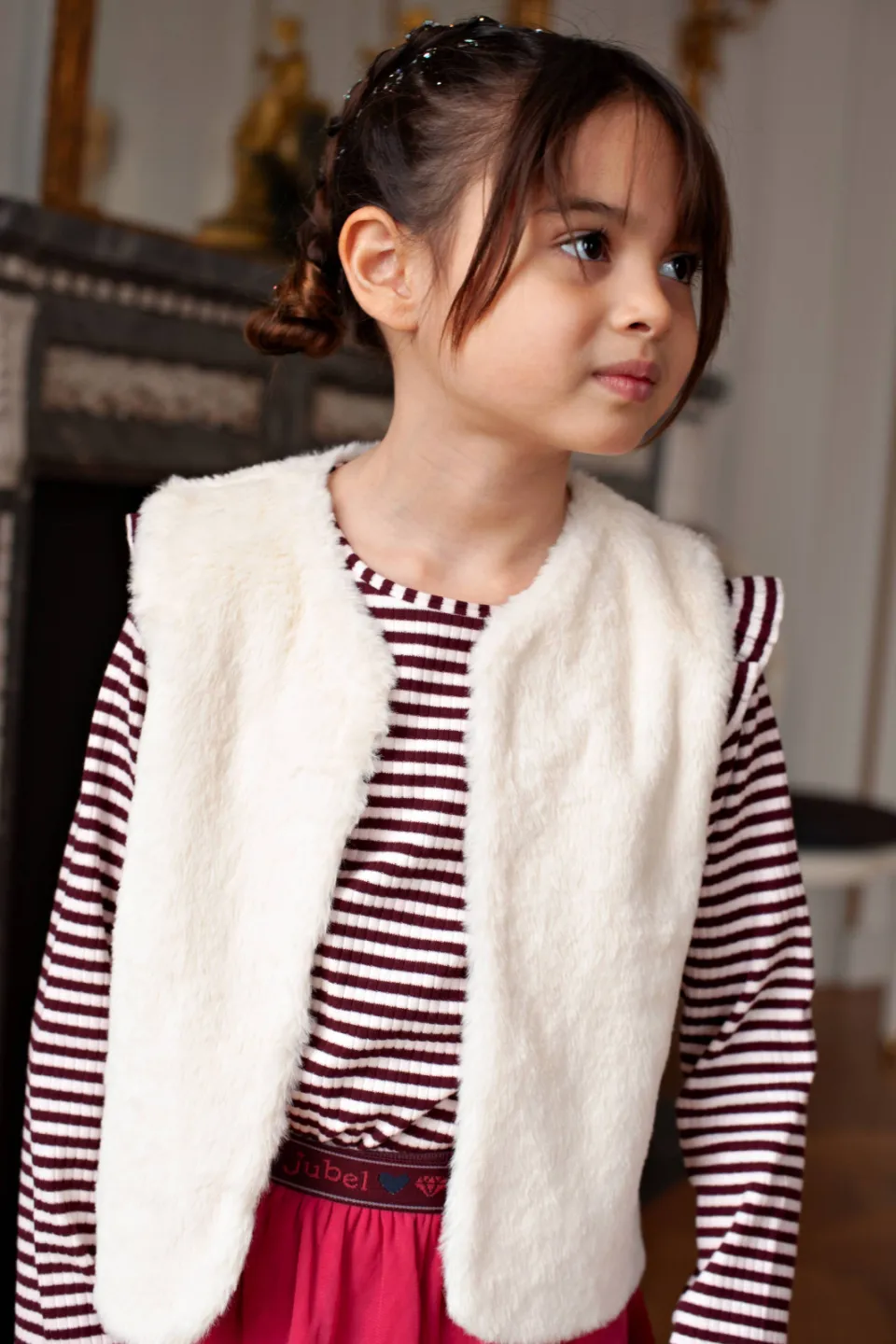Jubel gestreepte longsleeve met ruches donkerrood/wit, foto 7