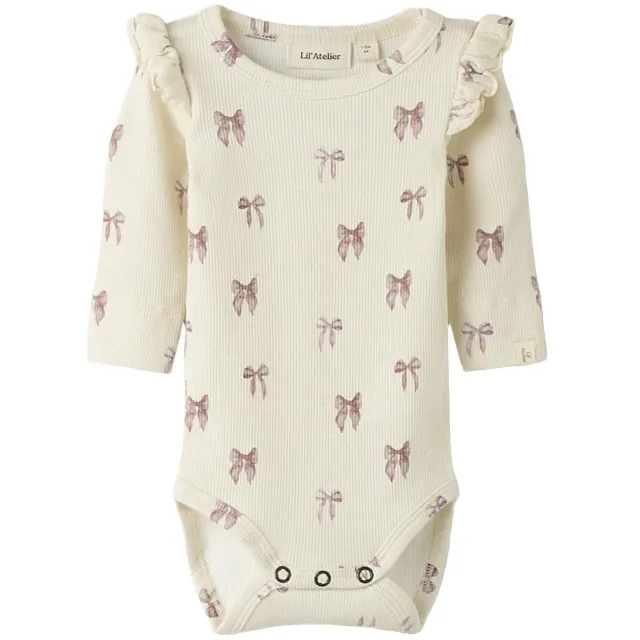 Lil' Atelier baby romper met ruches en print ecru Ecru/roze