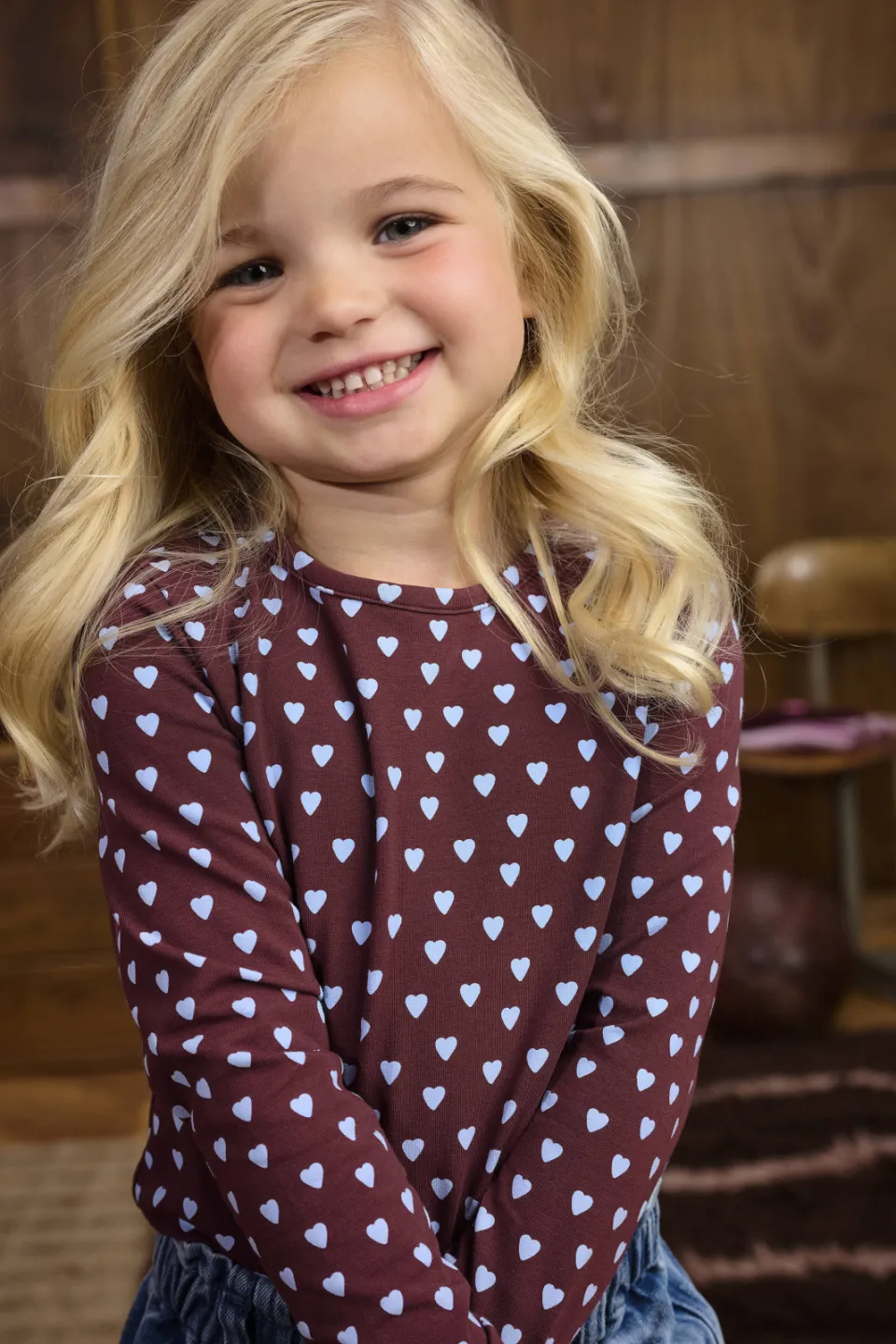 Z8 mini longsleeve Madelief donkerrood donkerrood/lichtblauw, foto 7