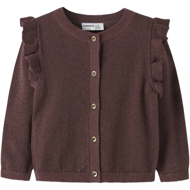NAME IT MINI rechtvallend gebreid vest met ruches - donkerrood