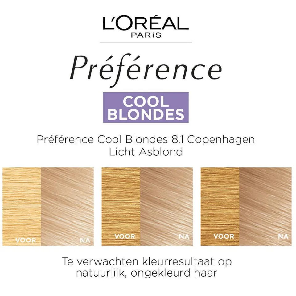 L'oréal Préférence 8.1 haarkleurmiddel licht asblond 8.1 licht asblond, foto 4