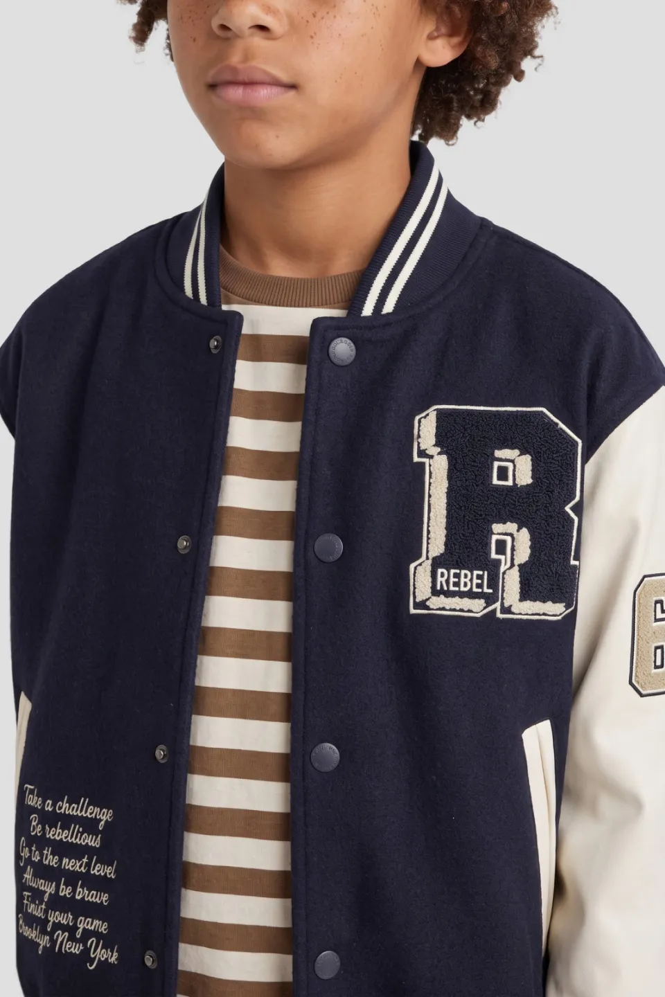 Me & My Monkey baseball jacket met tekst donkerblauw wit, foto 5