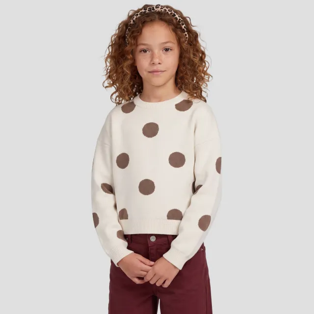 Me & My Monkey rechtvallende gebreide trui met print - ecru