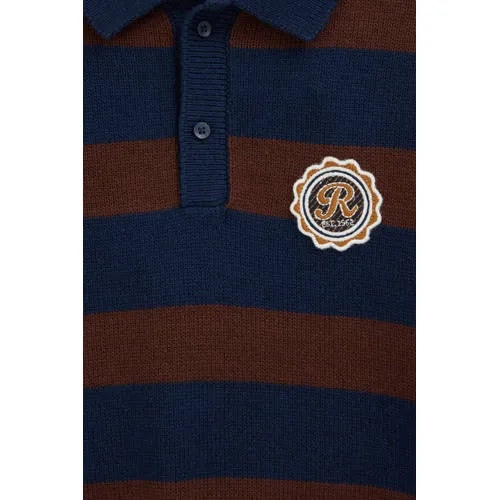 WE Fashion katoenen gebreide gestreepte trui met patches - donkerblauw/bruin, foto 5