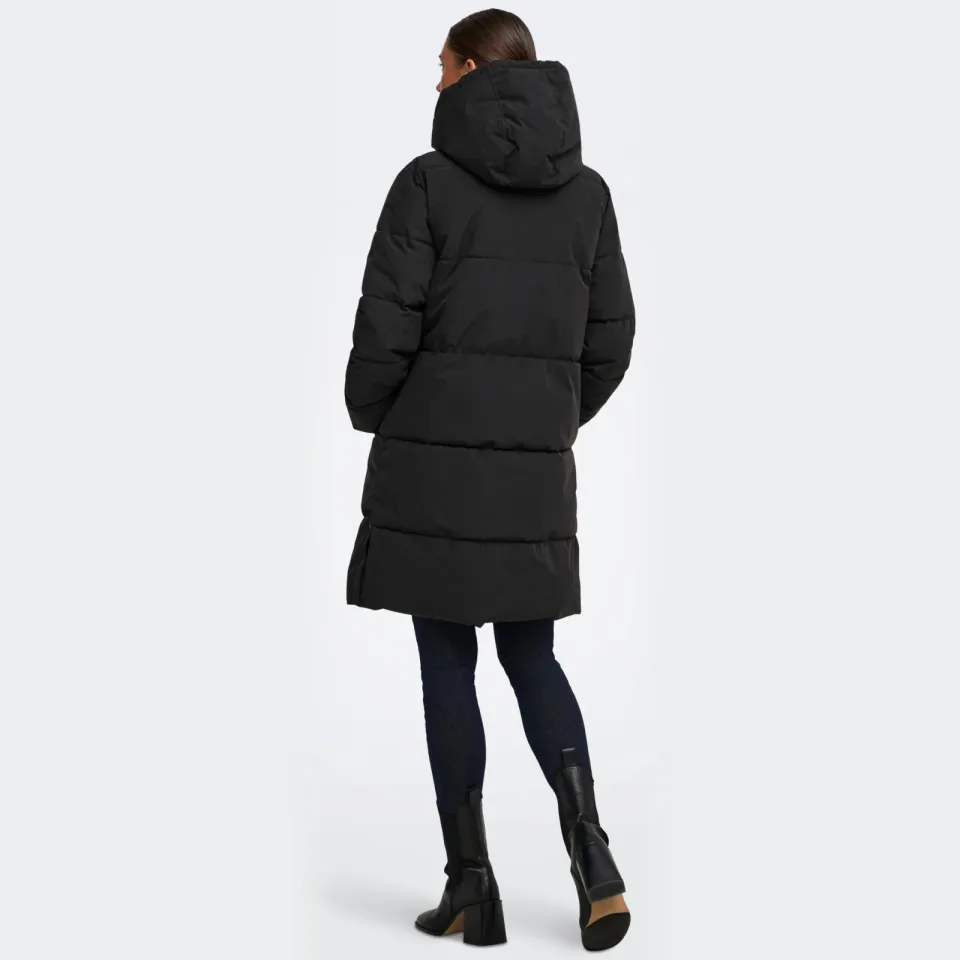 JDY Blair long hooded puffer winterjas zwart, foto 3