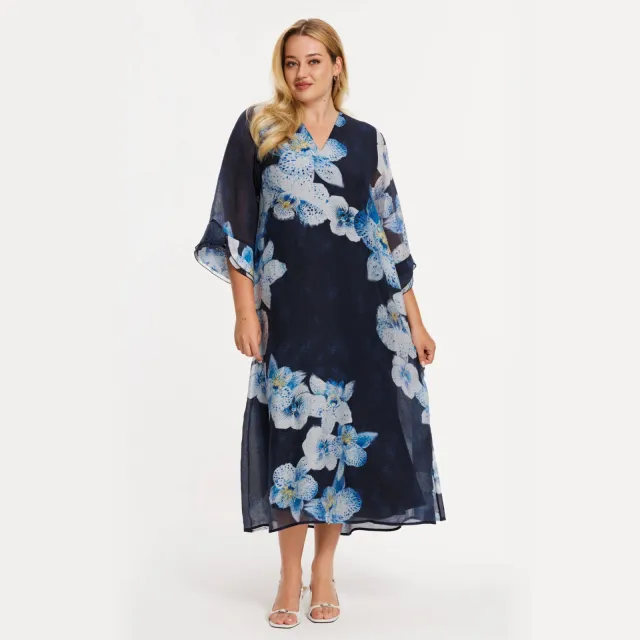 Yoek gebloemde zomerjurk blauw