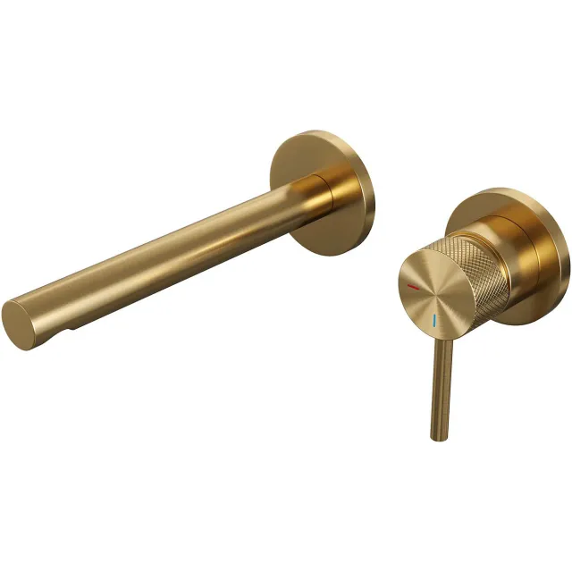Brauer Inbouw Wastafelmengkraan Brauer Gold Carving Coldstart Rechte Uitloop Ronde Hendel Rechts Geborsteld Goud PVD Met Rozetten