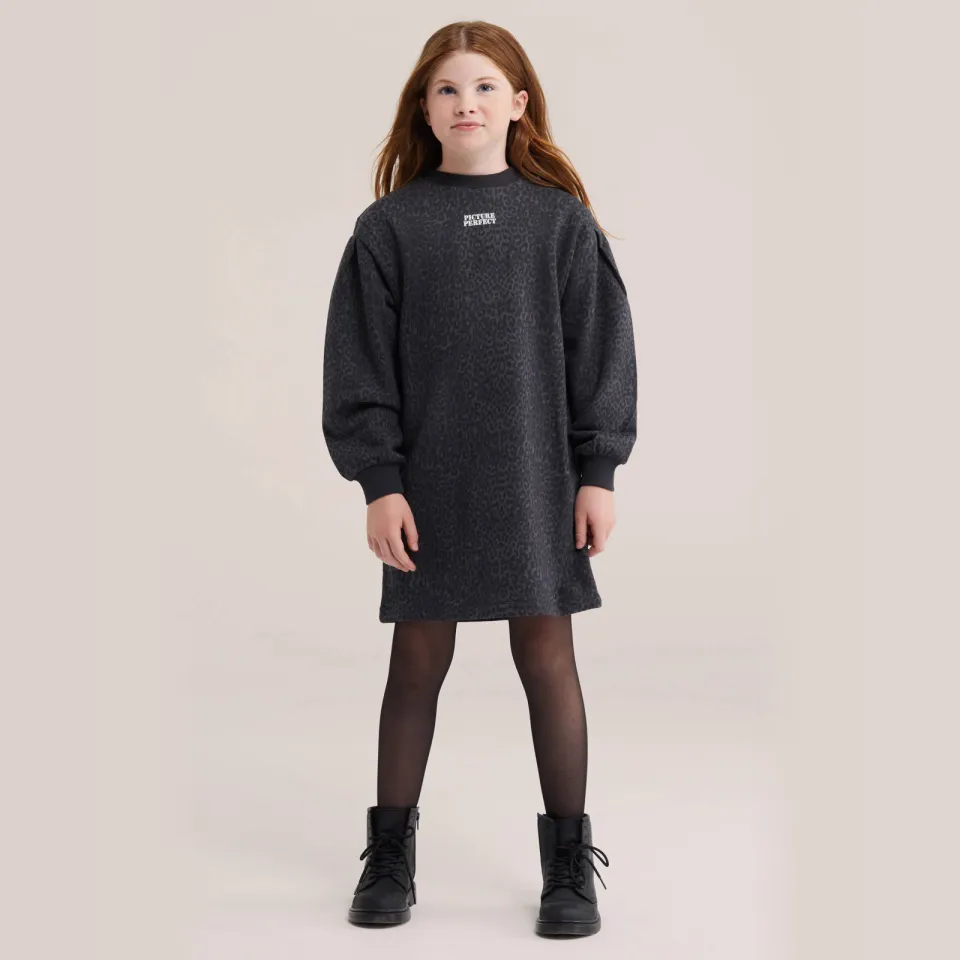 WE Fashion midi sweatjurk panterprint zwart/grijs, foto 3