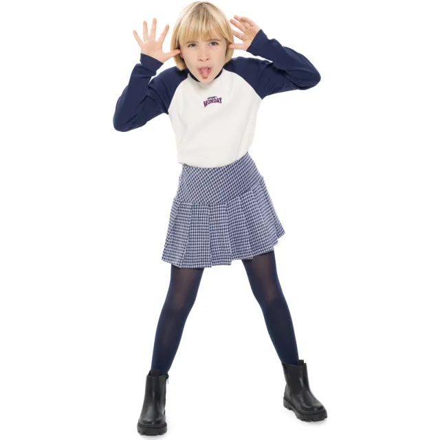 No Way Monday aansluitende longsleeve wit Donkerblauw/wit