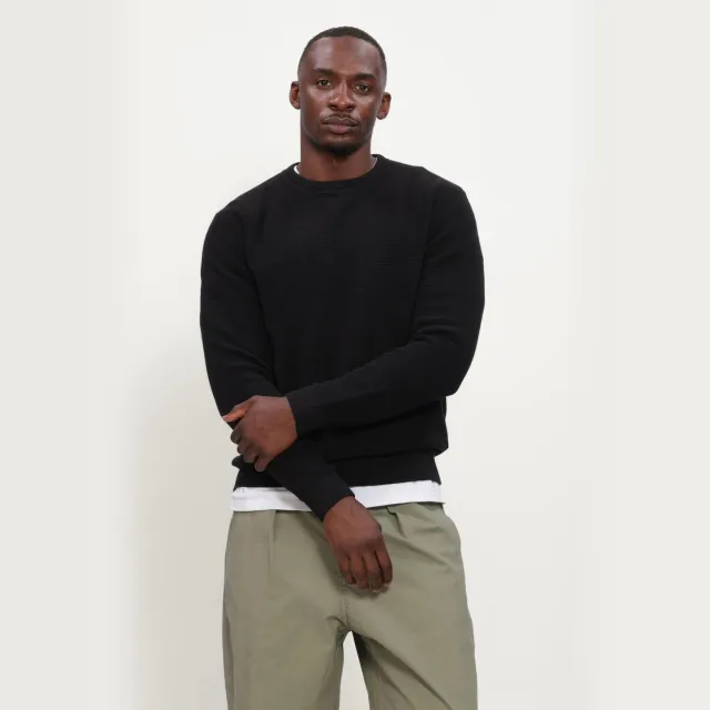SELECTED MEN Heren Truien & Vesten Slhross Ls Knit Structure Crew Neck Noos - Zwart