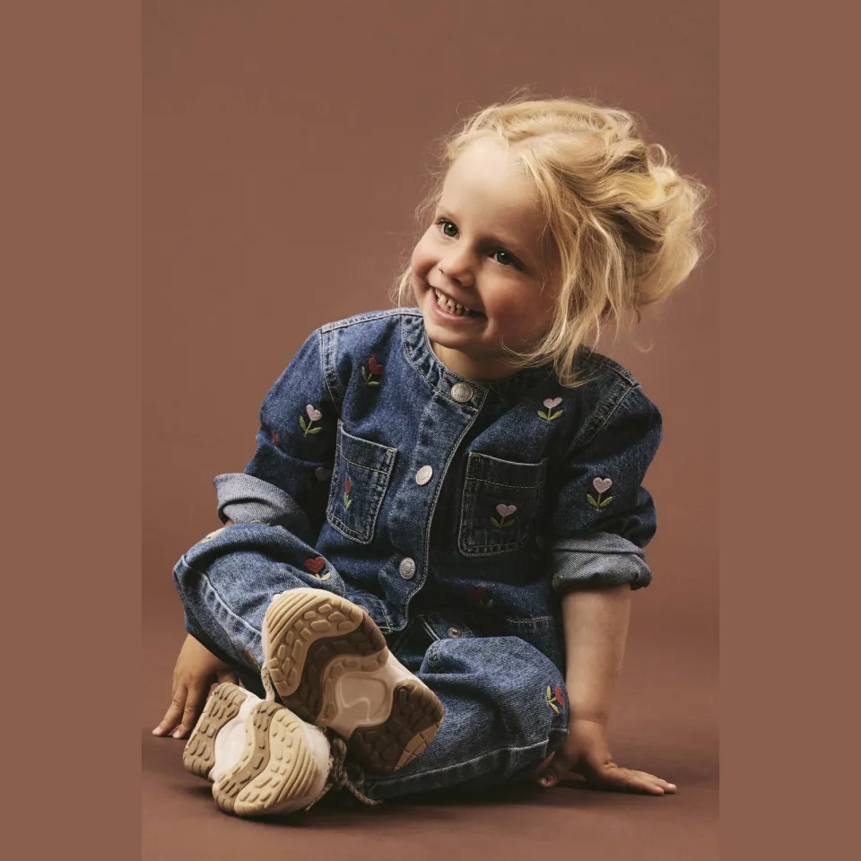 NAME IT gebloemde spijkerjas blauw Medium Blue Denim