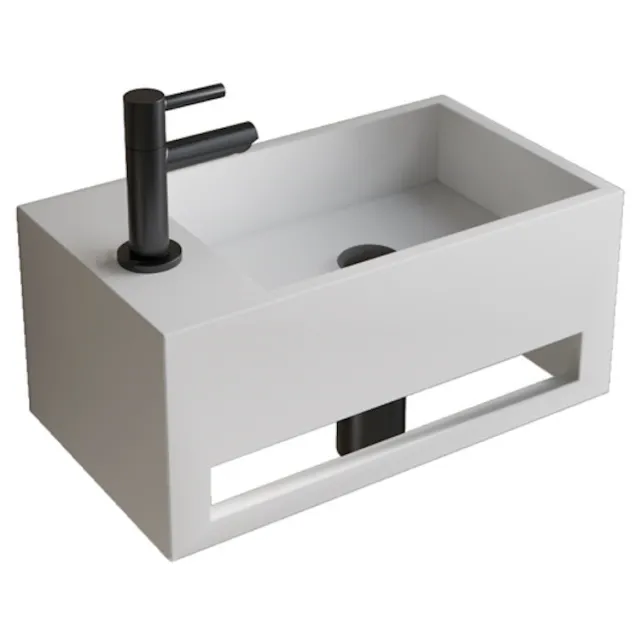Boss & Wessing Fonteinset BWS Solid Surface Met Handdoekhouder Links Mat Wit Gunmetal